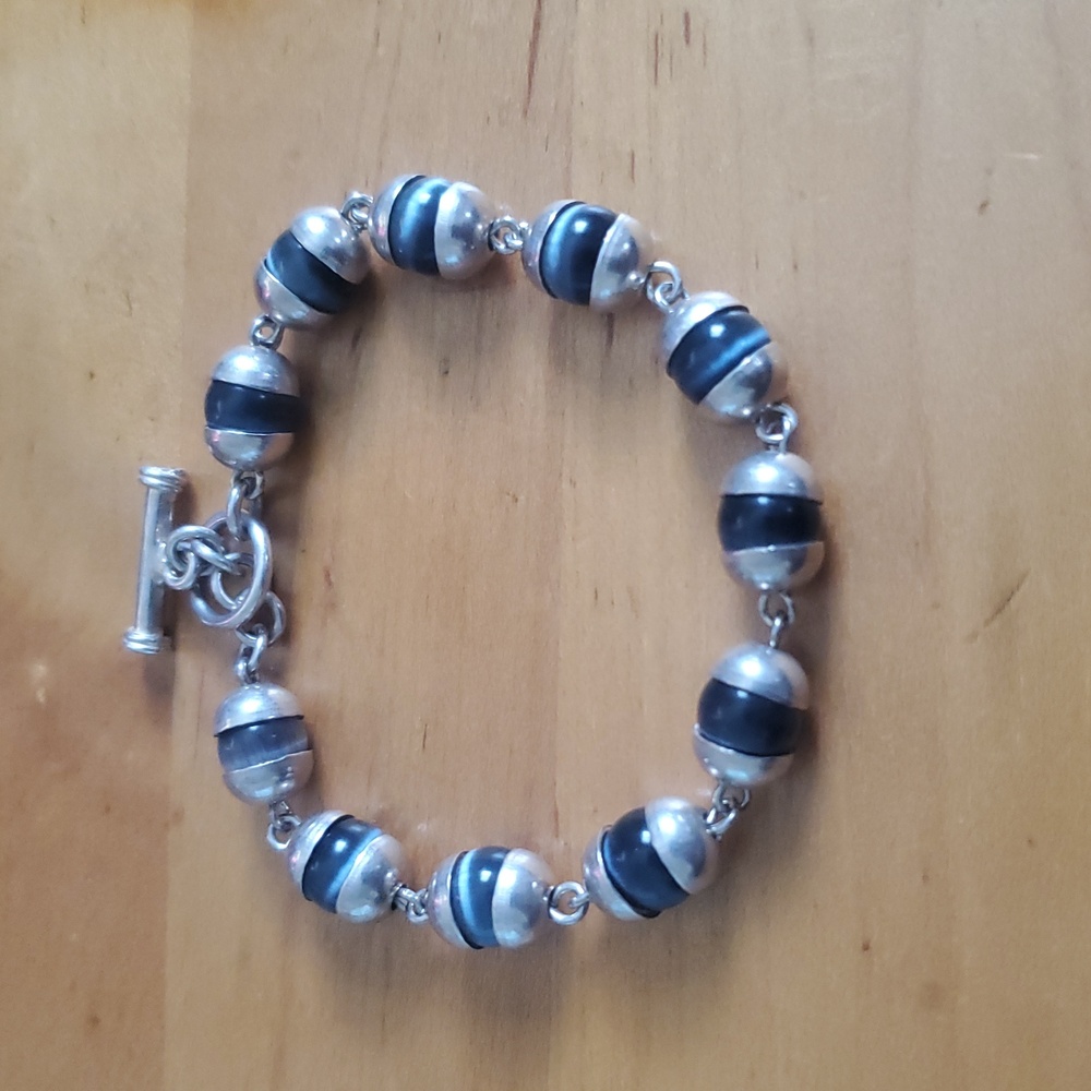 Mexico 925 Sterling Silver Blue Cat's Eye 8" Bracelet